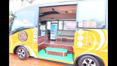 Bus-shaped shelter turns heads in Gurupur