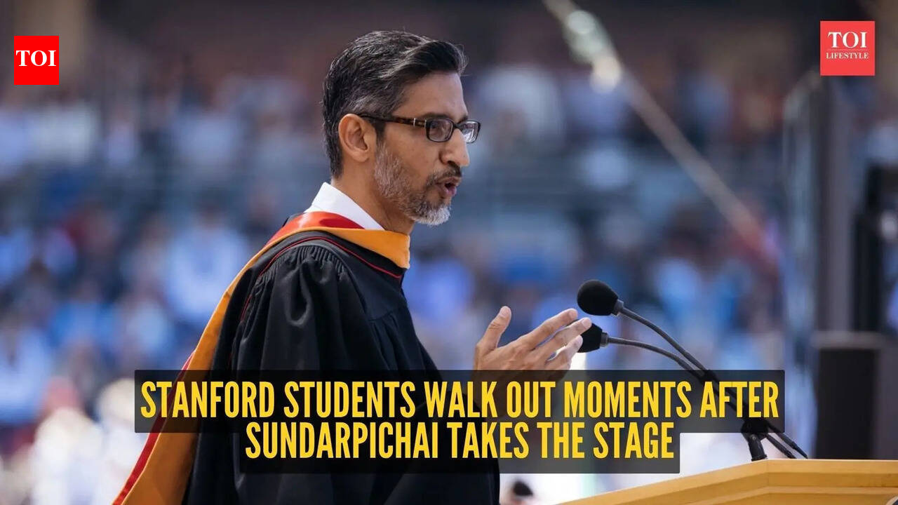 Stanford students walk out of graduation ceremony as Sundar Pichai takes the stage