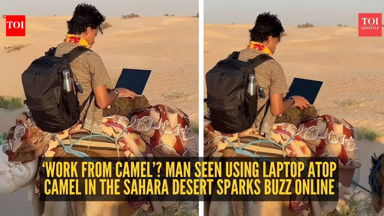‘Work from camel’? Man seen using laptop atop camel in the Sahara Desert sparks buzz online