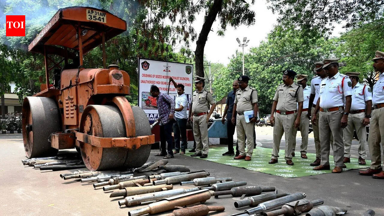 Vizag police crush 142 modified bike silencers