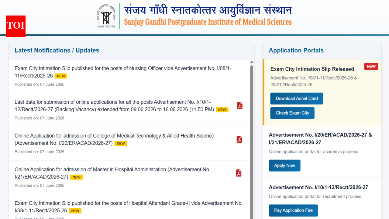SGPGI Nursing Officer admit card 2026 released at sgpgims.org.in: Direct link to download hall tickets here