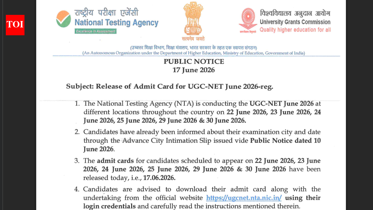 UGC NET June exam admit card 2026 released at ugcnet.nta.nic.in for June 22 to 30 exams: Check direct link to download hall tickets here