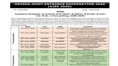 OJEE counselling 2026 schedule out: Round 1 registration, choice filling begins tomorrow at ojee.nic.in