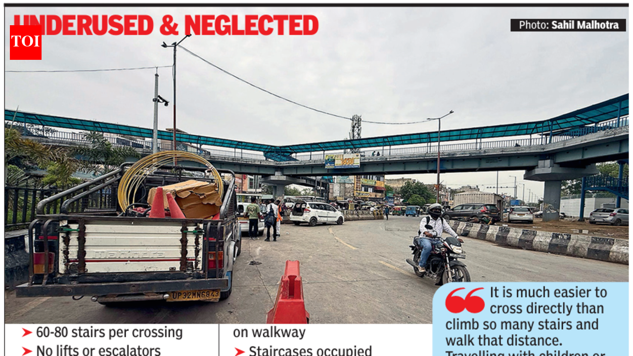 Design flaws, lack of lifts: What leaves Gurgaon’s Mahavir Chowk skywalk largely empty