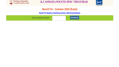K.J. Somaiya Polytechnic end semester summer result 2026 declared at polytechnic.somaiya.edu.in: Direct link to download here
