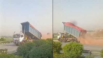 Viral video shows dumper spilling gravel, stone chips on expressway in Greater Noida
