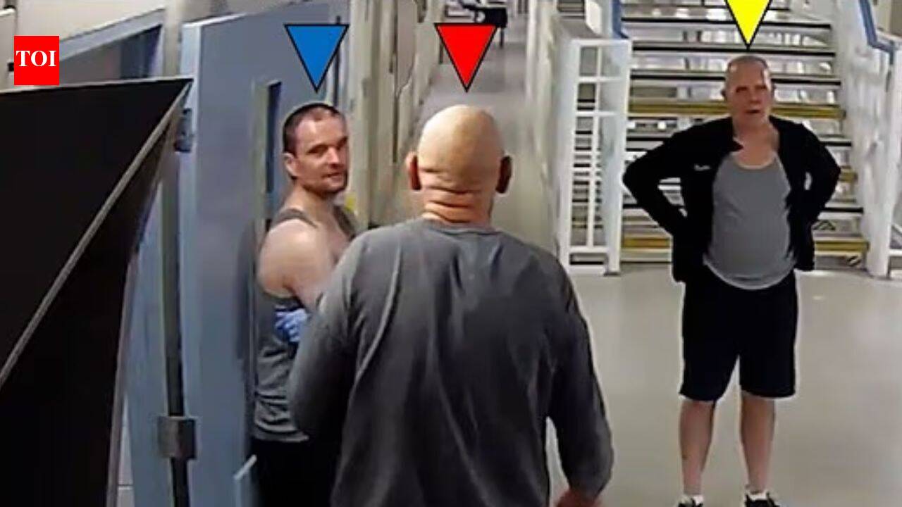 Watch: CCTV captures UK prison trio following child killer into cell; stab 25 times