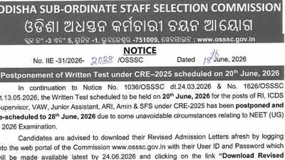 OSSSC RI, ARI exams postponed due to NEET UG 2026: Check new dates and new admit card details