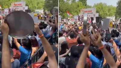 CJP supporters bang plates, renew demand for action over paper leaks at Delhi's Janta Mantar