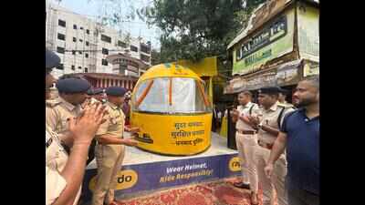 Helmet-shaped traffic post to create road safety awareness inaugurated
