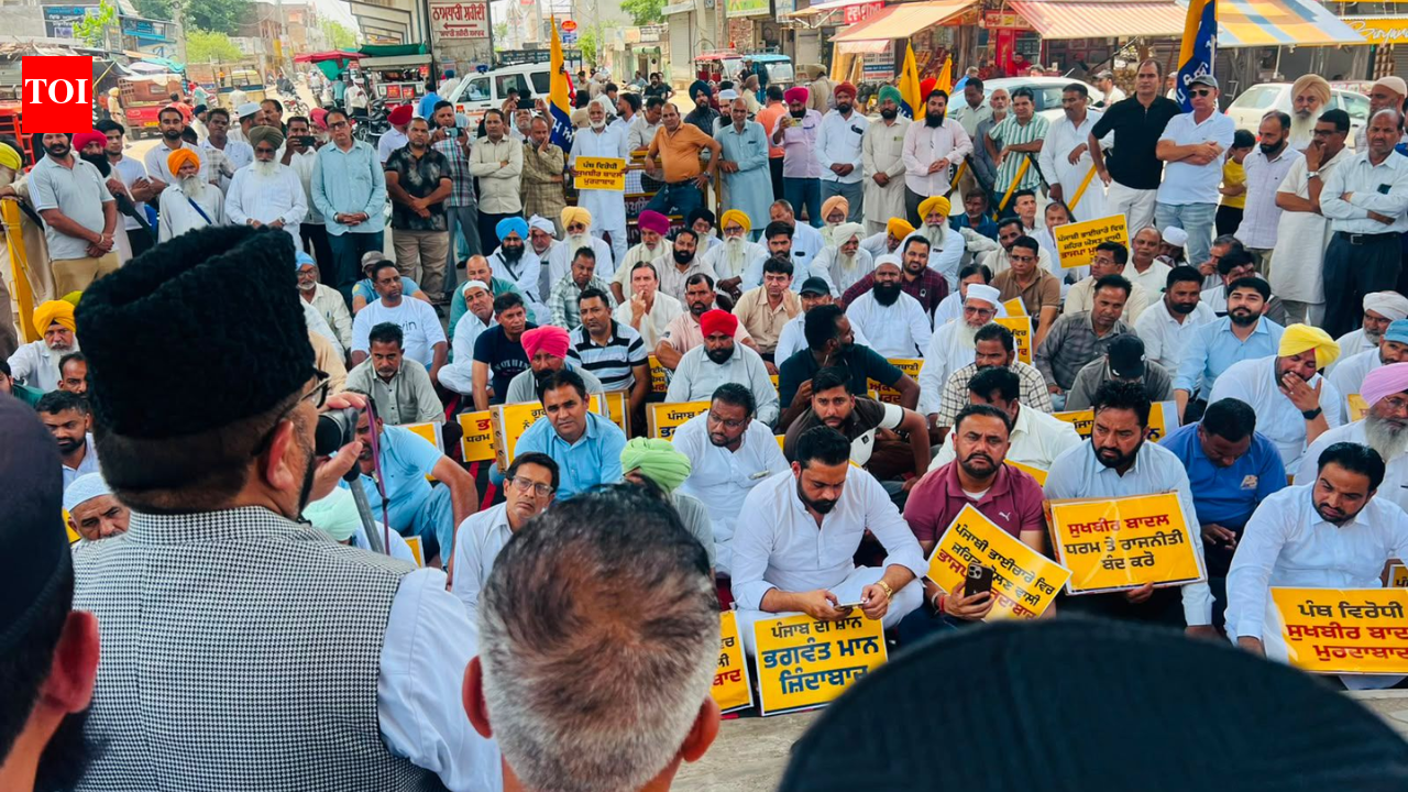 AAP workers stage protests across Punjab, accuse SAD of defaming chief minister Bhagwant Mann