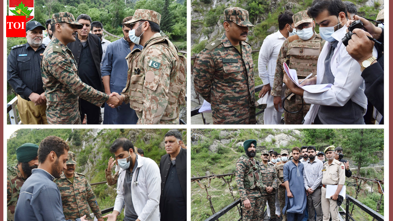 Indian, Pak Army officers shake hands during a repatriation process along LoC