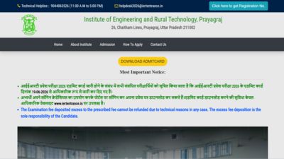 IERT Diploma admit card 2026 released at iertentrance.in: Direct link to download hall tickets