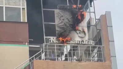 Fire breaks out at Namma Metro signboard at Bengaluru’s Nagasandra station