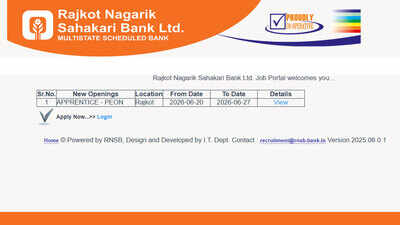 RNSB Apprentice Peon Recruitment 2026: Apply online for Rajkot vacancies before June 27 at jobs.rnsb.bank.in