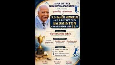 RD Baheti Memorial Jaipur District Open Badminton Championship 2026 to begin on June 23
