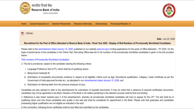 RBI Office Attendant result 2026 released at rbi.org.in: Direct link to download scorecards
