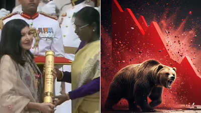 Evening news wrap: President Murmu confers 65 Padma Awards; Rs 4.6 lakh crore wipped off Dalal Street & more