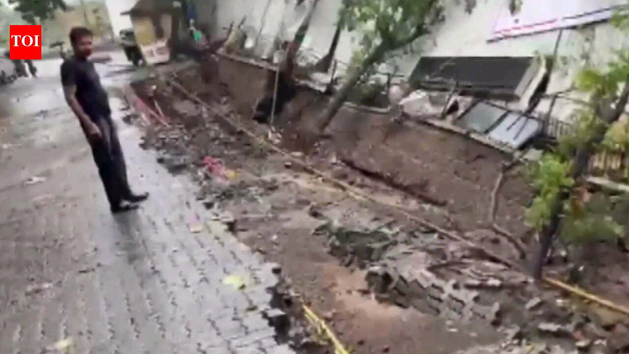 Wall collapses next to residential building in Mumbai's Vikhroli West amid heavy overnight rain