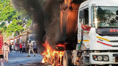 Electronic goods worth Rs 9 crore destroyed as container truck catches fire near Vasai