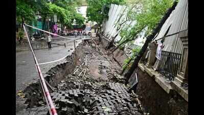 Mumbai residential complex’s retaining wall and portion of adjoining road cave in