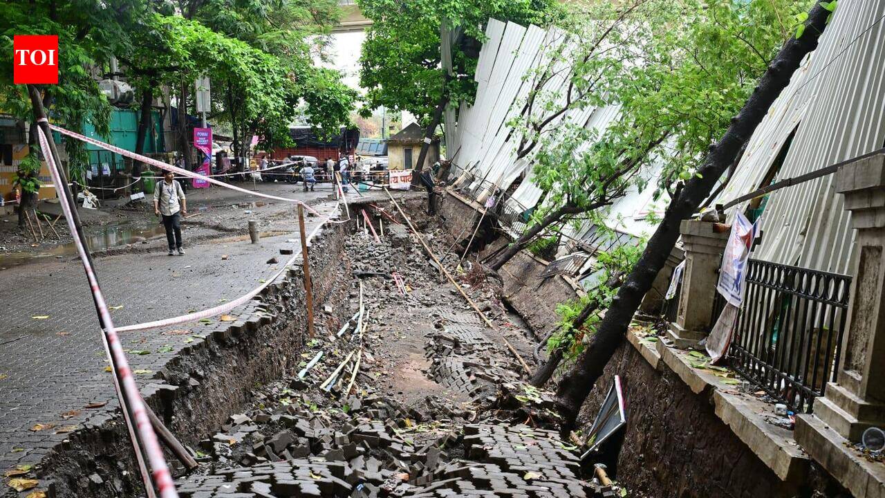 Mumbai residential complex’s retaining wall and portion of adjoining road cave in