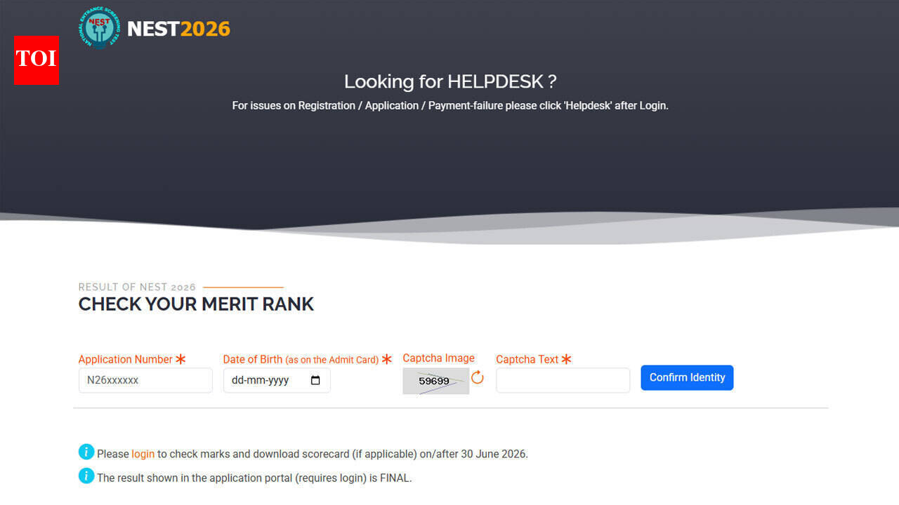 NEST 2026 result announced at nestexam.in; scorecard download link to be activated on June 30