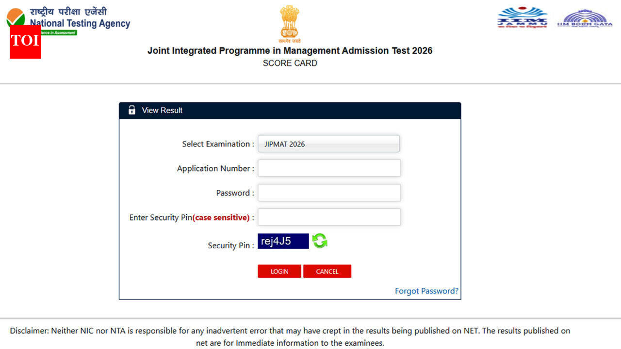 JIPMAT 2026 results declared, scorecards available on nta.ac.in; download here
