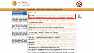 RBI Grade B Prelims Result 2026 released at rbi.org.in, Phase 2 merit list PDF out for shortlisted candidates; download here
