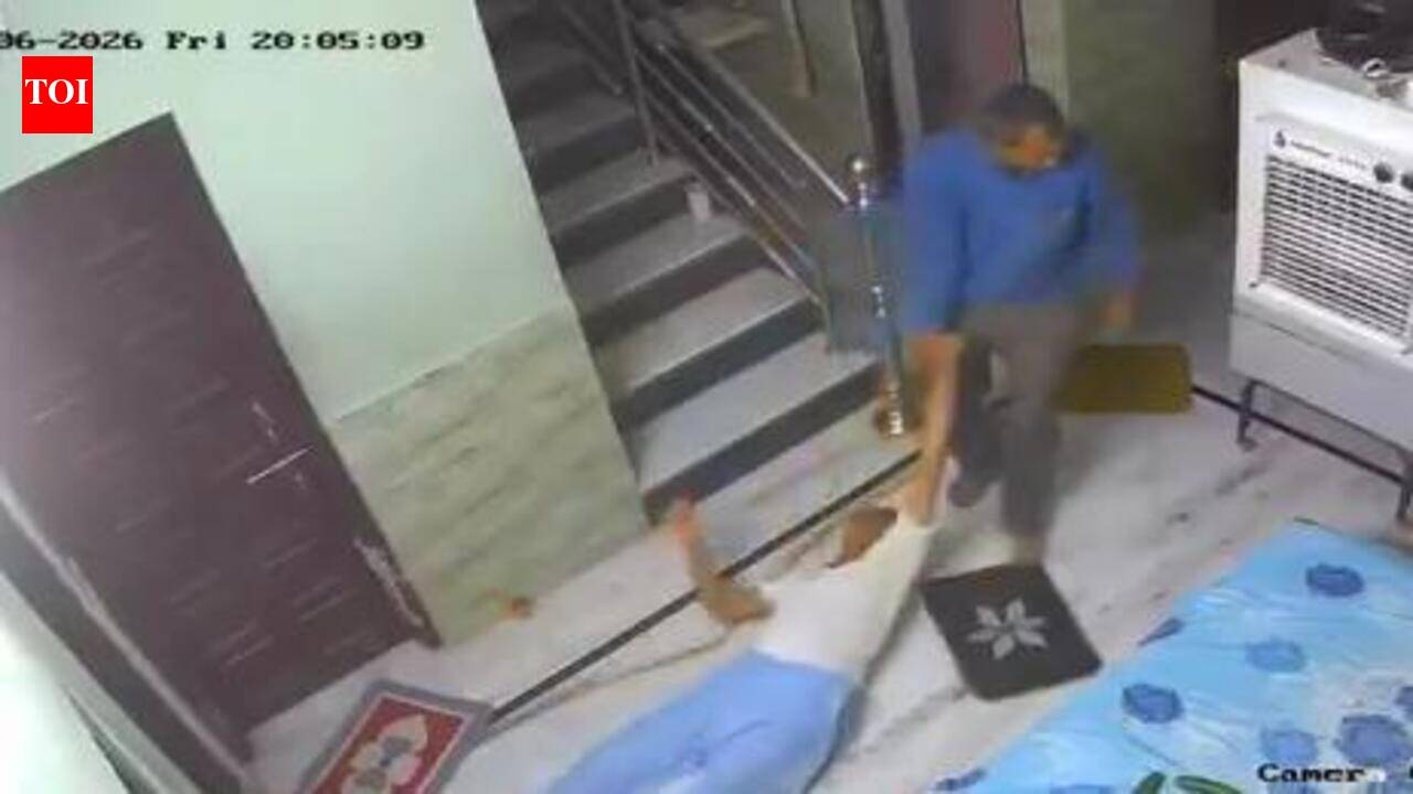 Son caught on CCTV thrashing elderly father in Jaipur