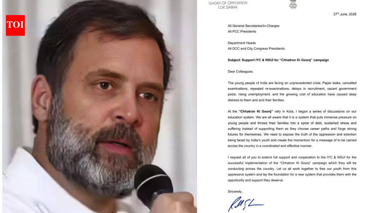 'Youth facing unprecedented crisis': Rahul Gandhi writes to party leaders, urges nationwide push for ‘Chhatron Ki Goonj’ campaign