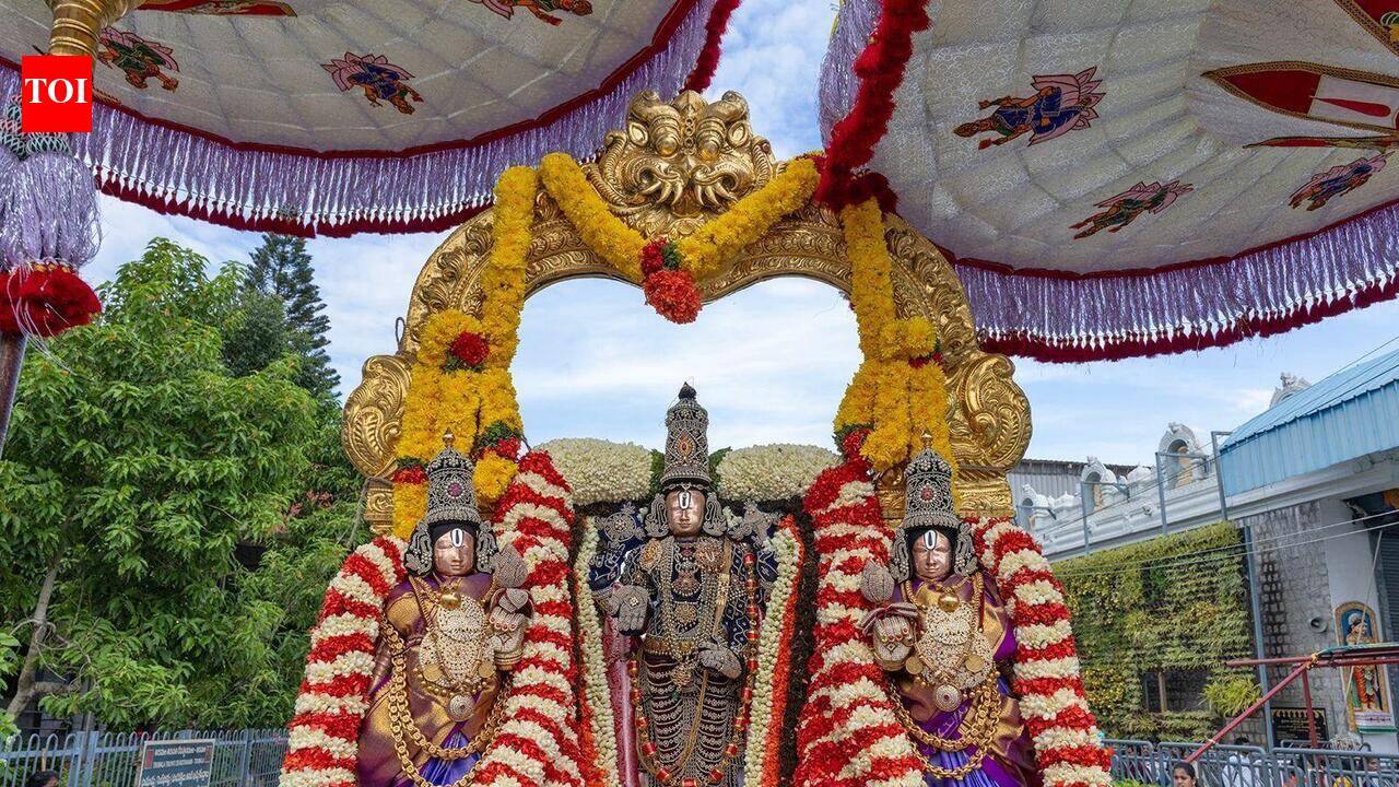 Lord Malayappa Swamy blesses devotees in pearl armour as part of Jyestabhishekam at Tirumala