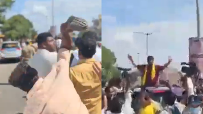 Slipper hurled at Congress MLA Pradeep Eshwar during Nadaprabhu Kempegowda Jayanti celebrations in Karnataka