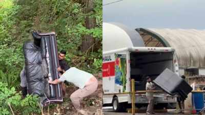 Watch: Canadian man chases three Indians after they dump sofa in the forest, makes them dispose it properly