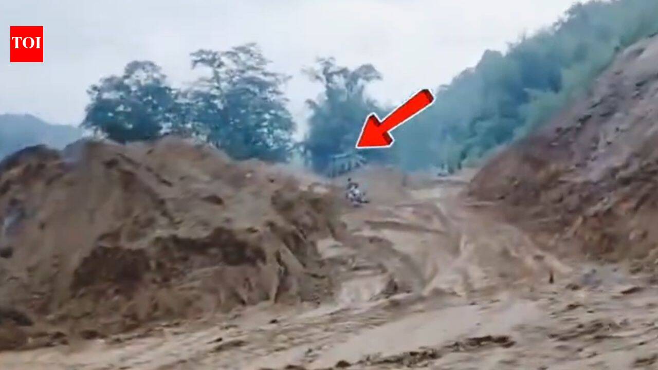 Dramatic video captures biker swept away by landslide in Arunachal Pradesh; survives