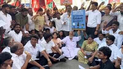 DMK protests against TVK minister Sarathkumar; Stalin condemns arrest of protesting cadres