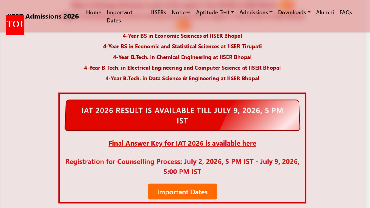 IISER IAT result 2026, final answer key out at iiseradmission.in: Direct link to download here