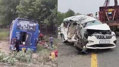 At least 5 killed, 8 injured as bus falls off Agra-Lucknow Expressway after collision with car