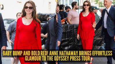 Pregnant Anne Hathaway turns heads in head-to-toe red look, proudly flaunts baby bump during New York outing