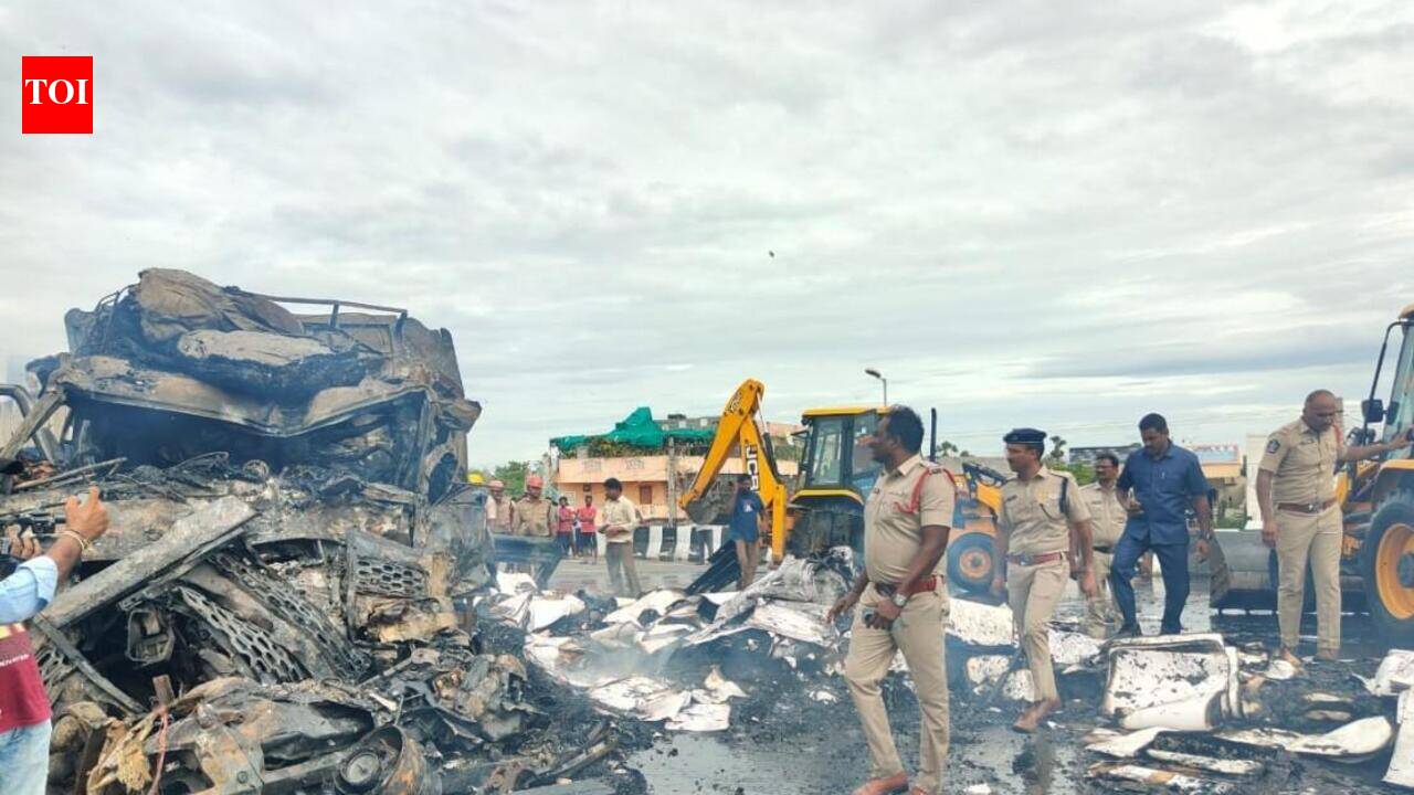 Three burnt alive in fiery highway crash near Guntur; stranded truck suspected to have triggered mishap