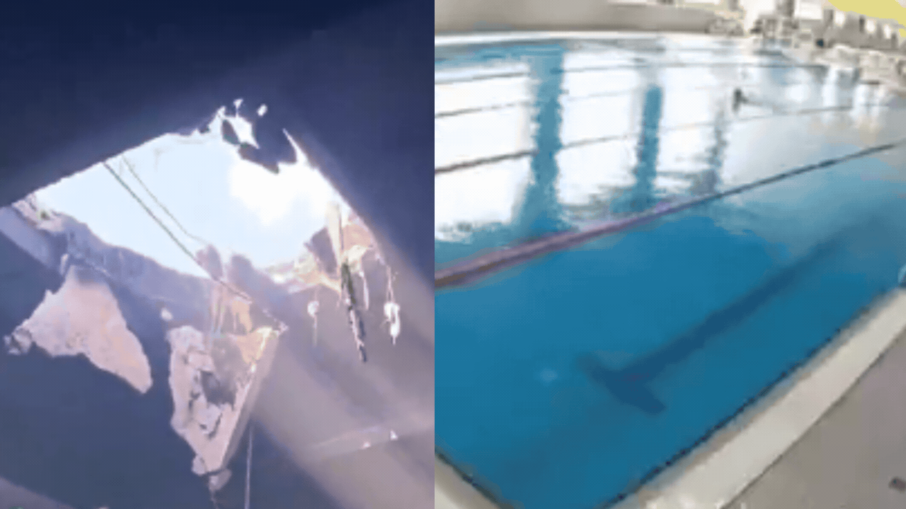 Watch: Russian missile tears through Ukraine swimming pool roof as people swim inside