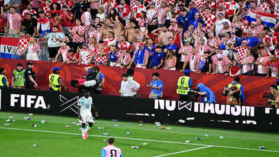 Watch: Croatian fans throw bottles onto the pitch after VAR drama disallowed a last-minute equalizer against Portugal