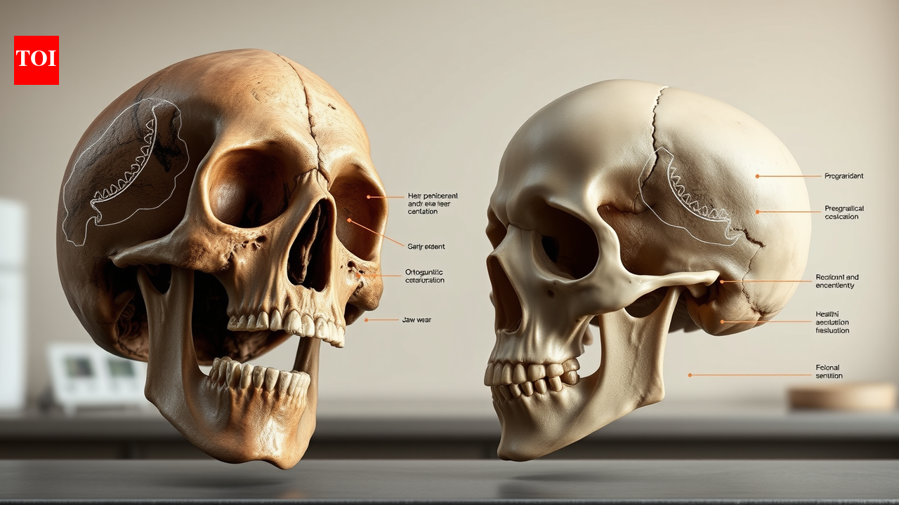 Ancient gum disease may have reshaped early human jaws, and a study of 71 fossil skulls says shrinking teeth may have helped make room for bigger brains