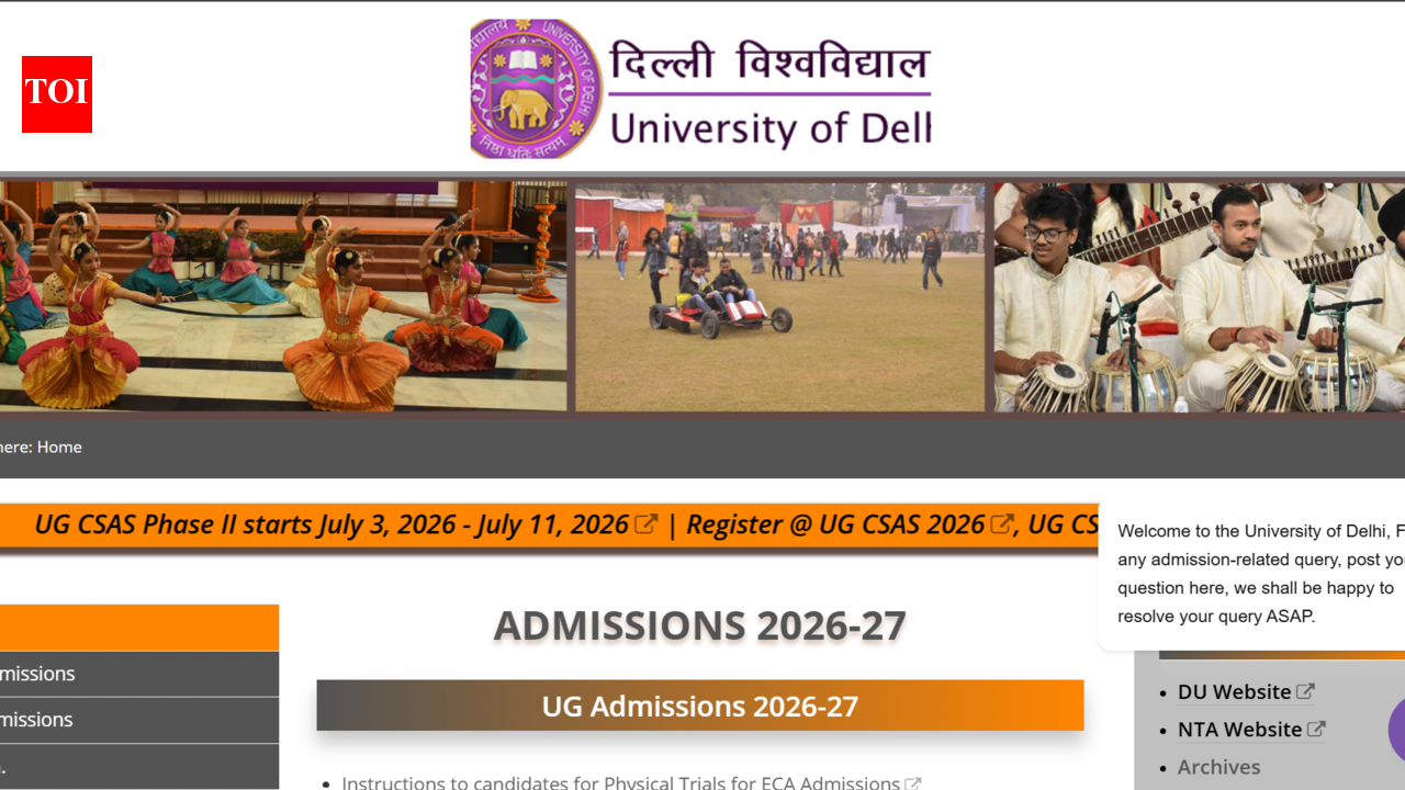 Delhi University begins CSAS UG 2026 Phase II; preference filling opens, first seat allotment on July 16