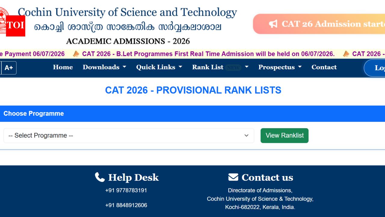 CUSAT CAT round 1 seat allotment result 2026 released at admissions.cusat.ac.in: Direct link to download scorecards