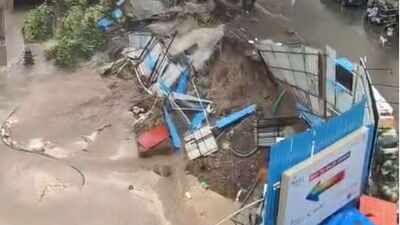 Mumbai rains trigger major road cave-in in Bhandup; vehicle falls into excavation pit, trees collapse