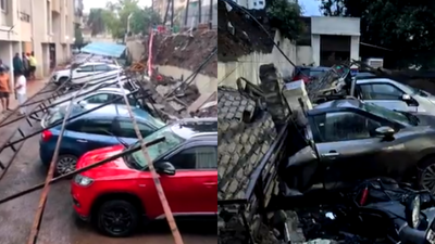 Heavy rain triggers wall collapse in Pune society, 14 vehicles damaged
