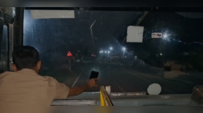 Mobile torch used to guide KKRTC bus driver due to poor condition of bus