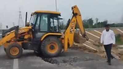 First monsoon rain damages link road connecting Ganga Expressway in Unnao