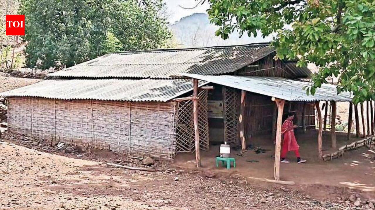 No land for school, tribal children study in bamboo shanty